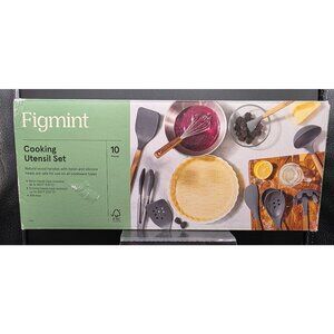 Figmint 10-Piece Cooking Utensil Set With Wood Handles & Silicone/Nylon Heads